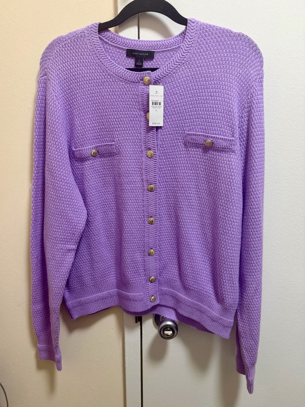 NWT Ann Taylor XL Purple Lavender Long Sleeve Cardigan Sweater